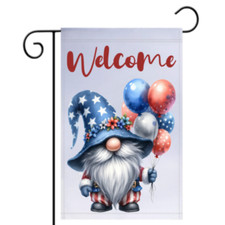 4th Of July Garden Flag Patriotic Gnome Red Blue White Outdoor Decor 12x18 USA