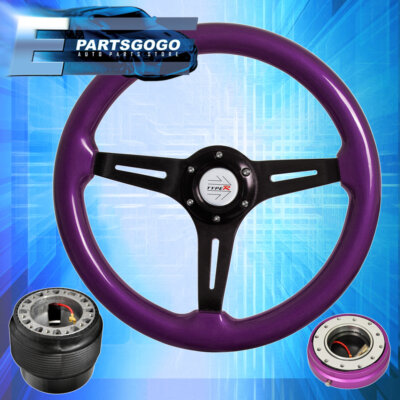 Purple Wood Trim Deep Dish Steering Wheel + Slim Quick Release For 89-05 Eclipse