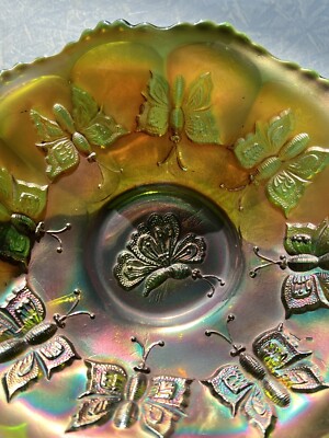 フェントン カーニバルガラスのボンボンボウル Butterfly アンティーク