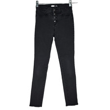 Old Navy Girl's Button Fly Jegging Jeans Size 12 Black Denim 5 Pocket 29x25