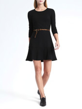 BANANA REPUBLIC WOMEN'S PONTE FIT & FLARE BLACK DRESS SIZE 2  878302  $128    Z2