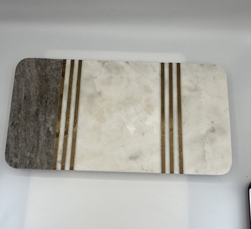 Marble Charcuterie Board White Gray Brass Inlay Cutting Grazing Serving 15x8”