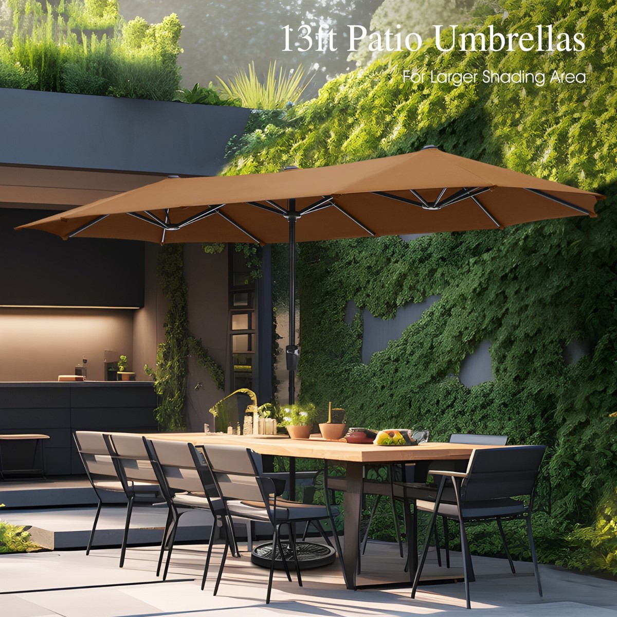 13ft Patio Twin Umbrella Double-sided Market Outdoor Garden Sun 