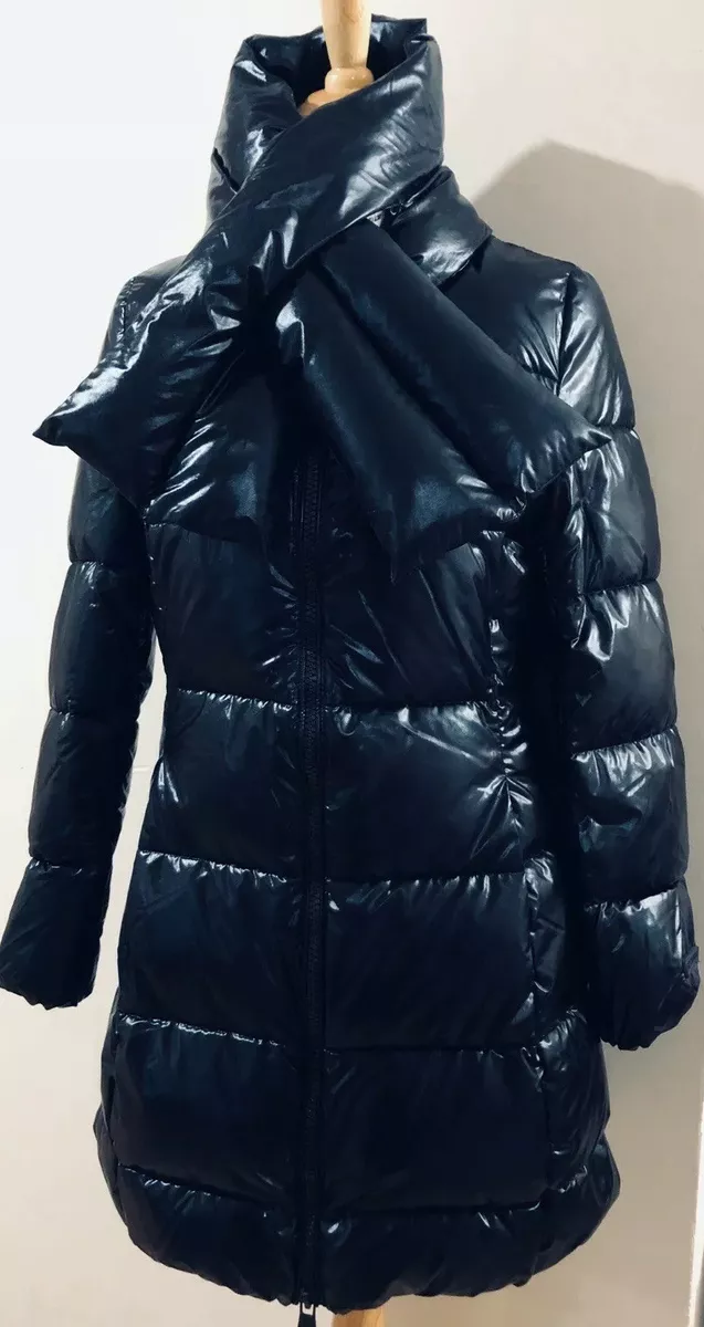 Juicy Couture Black Label Glossy Oversize Dark Blue Metallic Puffer Jacket Coat
