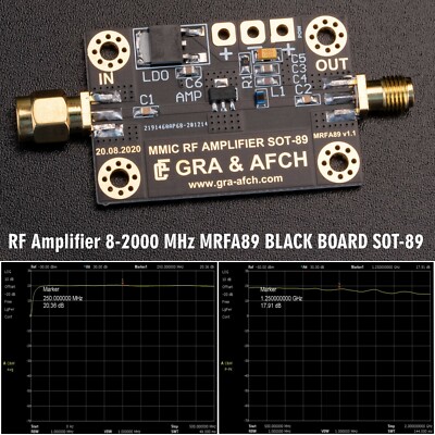 RF Amplifier 8-2000 MHz, GAIN = 20 dB P = +20 dBm MRFA89 MMIC SOT-89 Black Board