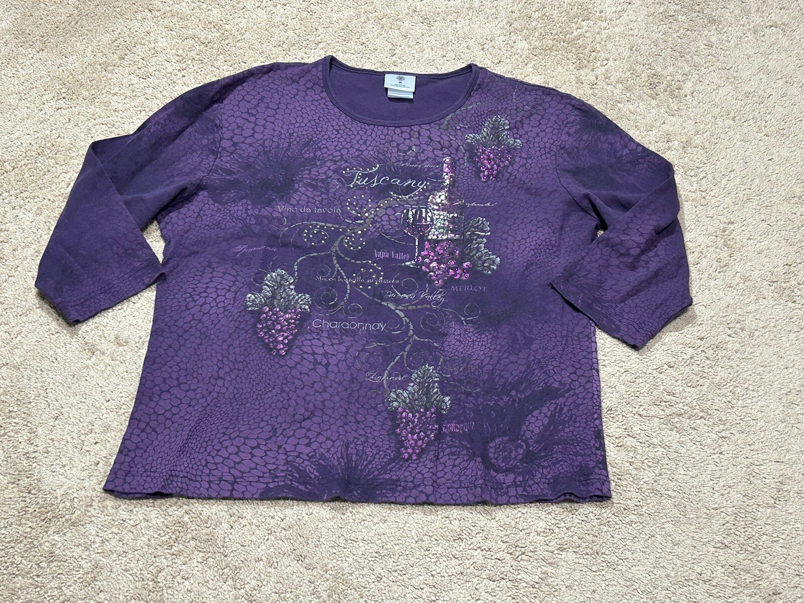 Women's 1X Wine Print Studded Embellished Comfort Shirt – Multicolor