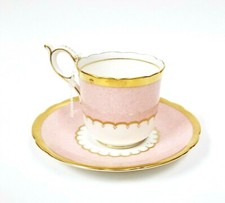 VINTAGE COALPORT CONNAUGHT 1750 AD DEMITASSE TEACUP & SAUCERS -PINK,GOLD