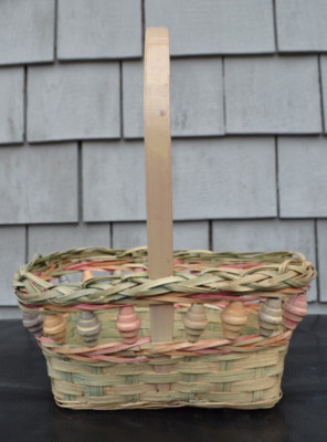 Small Woven Reed & Grass Beaded Basket EASTER
