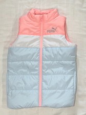 Puma Girls XS 5/6 Colorblock Puffer Vest Pink Blue White Full Zip Youth
