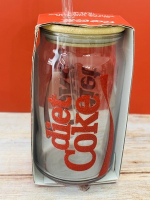 COCA-COLA COKE DIET COKE Glass Tumbler w Lid and Straw RARE!!!