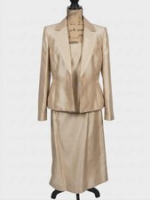 Kasper 3-Piece Champagne Skirt Suit Set Size 8 Elegant Blazer Tank Skirt Formal