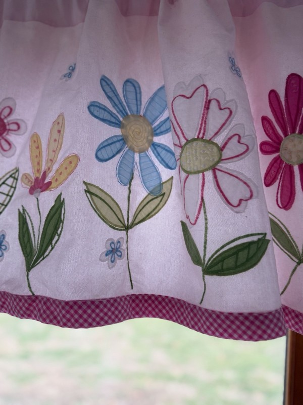 Pottery Barn Kids Valance Curtains Pink Floral Embroidered Daisy Garden Set Of 2