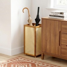 Freestanding Vintage Bamboo Umbrella Holder with Waterproof Storage Tray & Lid