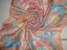 100 Silk 18" Square Scarf Geometric Shape Pastel Blue Yellow GreenRed Salmon