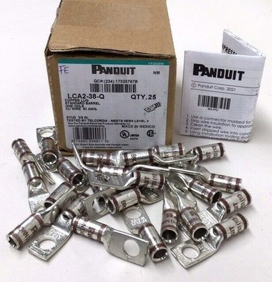 Panduit LCA2-38-Q Copper Lug Terminal 2 AWG Std Barrel 3/8'' Hole (Pack Of 25)