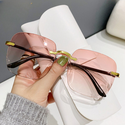 Leichte quadratische randlose Damen-Sonnenbrille goldfarbenes Gestell Gläser mit Farbverlauf