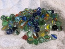 Vintage Glass Marbles 1 Pound Mixed Lot Cat's Eye Machine Made Assorted Colors