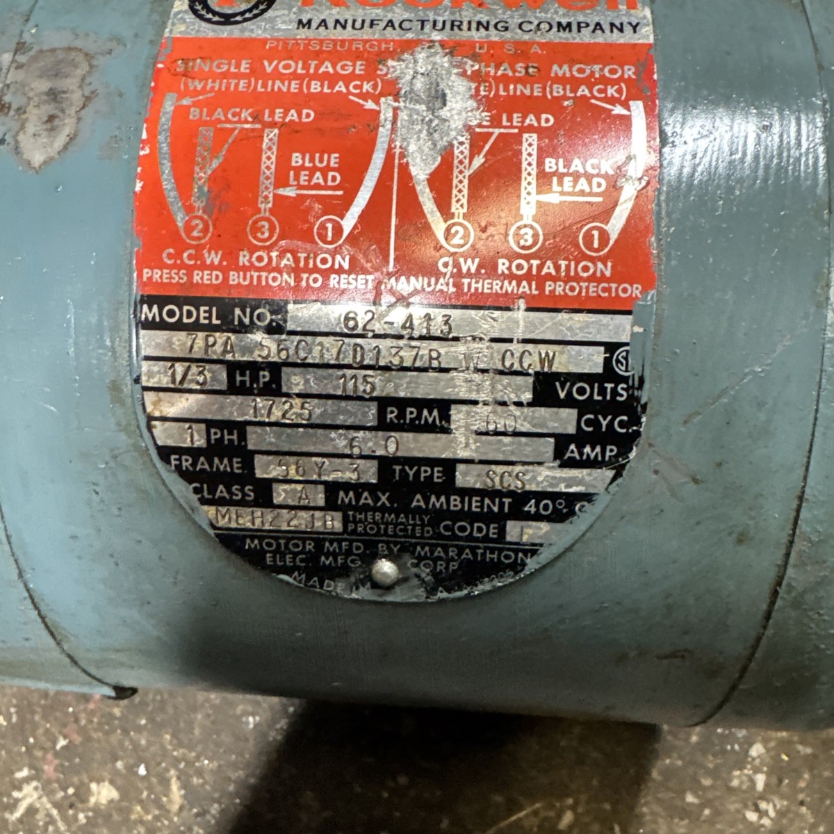 Delta HomeCraft Rockwell Motor Md 62-413 HP 1/3 115v Shaft 5/8 | eBay