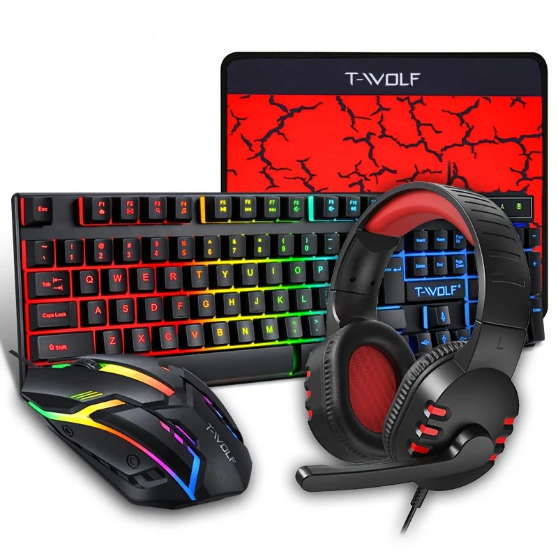 Ensemble Gaming T-WOLF TF800 Clavier Souris Casque Tapis Noir - 4