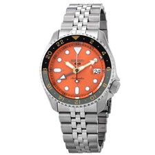 Seiko 5 Sports GMT Automatic Orange Dial Men's Watch 42.5mm Original SS Bracele