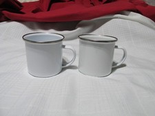 Set of 2 NEW White Tin Enamelware Camp Coffee Cups Mugs