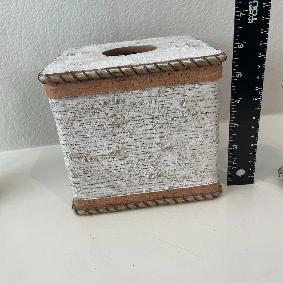 Tissue Box Toothbrush Holder Cup Set Resin Birch Wood Cabin, Rustic, Masculine - Image 4 of 4