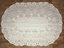 Vintage Lace Tablecloth Oval 82 x 58 Ivory Multicolor Floral