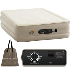 18” Queen Inflatable Air Mattress with Built-in Dual Pump, Adjustable Firmnes...