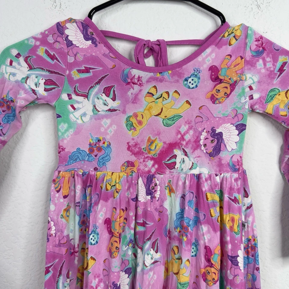 My Little Pony x Bums & Roses Dress Girls 4T Pink Unicorn Rainbow Cartoon Bamboo - Image 3 of 4
