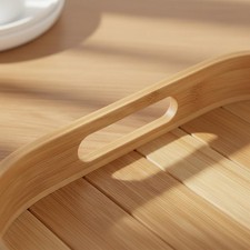 Image of Bamboo Serving Tray Polished Finish Bamboo Breakfast Platter for Dining Room
