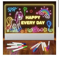 LED Glass Dry Erase Board 15.2" Multi-Color USB Rechargeable w/ Stand  Markers