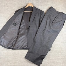 Jos. A. Bank Executive Grey Windowpane Plaid Wool 2 Pc Suit Mens 44 Short 38 W