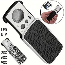 30X 60X 90X Pocket Magnifying Magnifier Jeweler Eye Glass Loupe Loop LED Lights