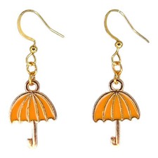 Yellow Umbrella Dangle Earrings Cute Rainy Day Jewelry Gift Idea lightweight