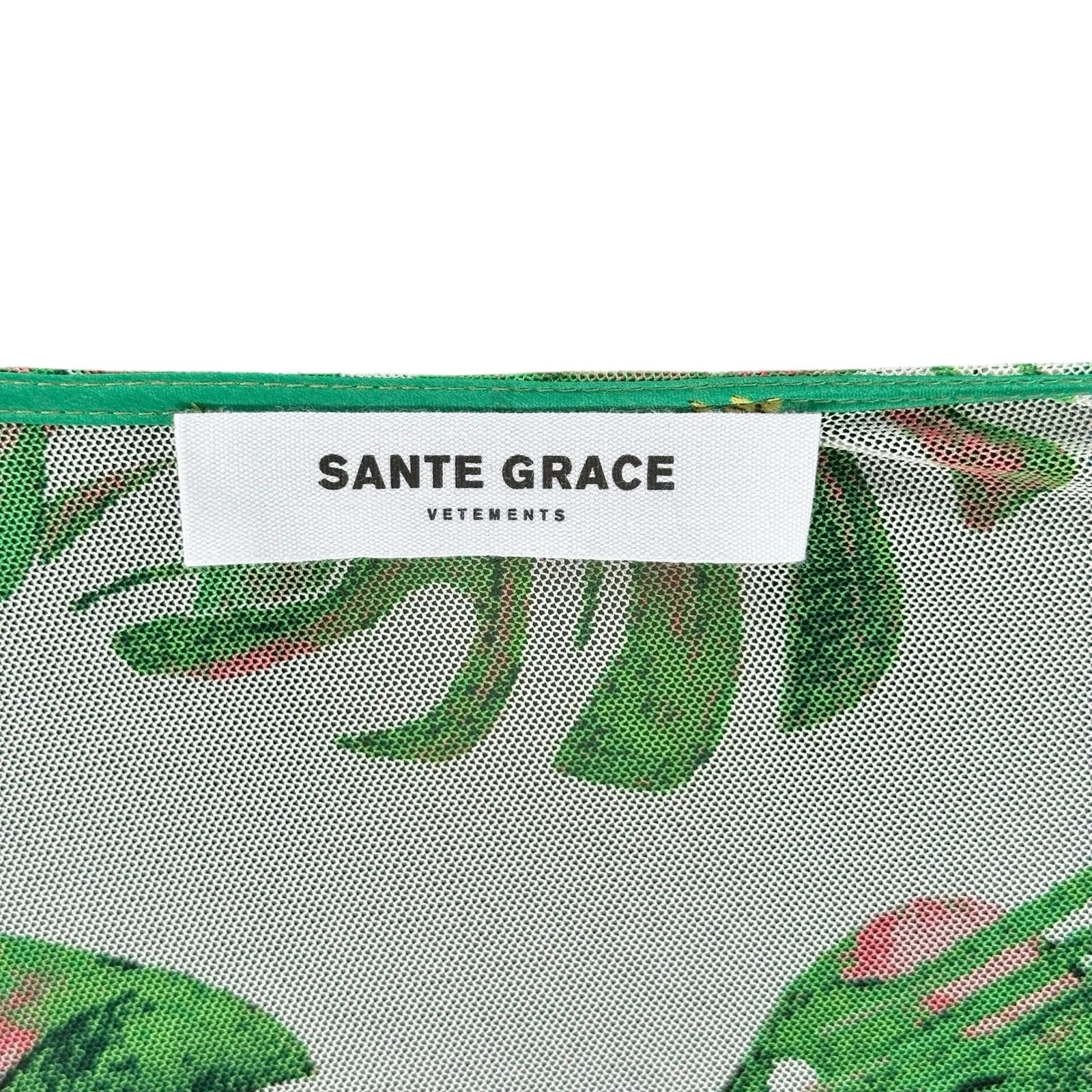 SANTE GRACE VETEMENTS verde rosa tropicale maglia trasparente caftano oversize