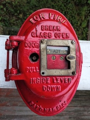 Vintage Red Cast Iron ADT FIRE ALARM  Wall Mount Watch Box