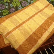 Large Yellow brown Checked Plaid Wool Blanket King Double Bedspread