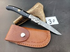 Pliant Lame Acier Damas Manche En Corne De Buffle30