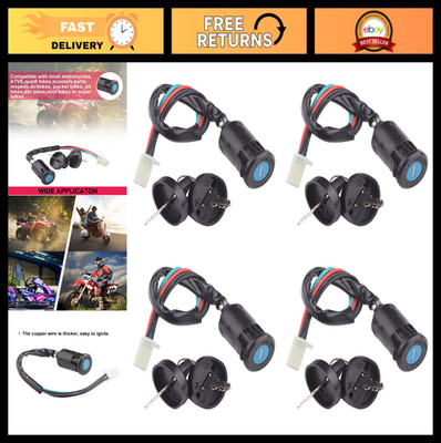 4 Pack Ignition Key Switch with Cap for 50cc-250cc ATV, Dirt Bike, Electric Scoo