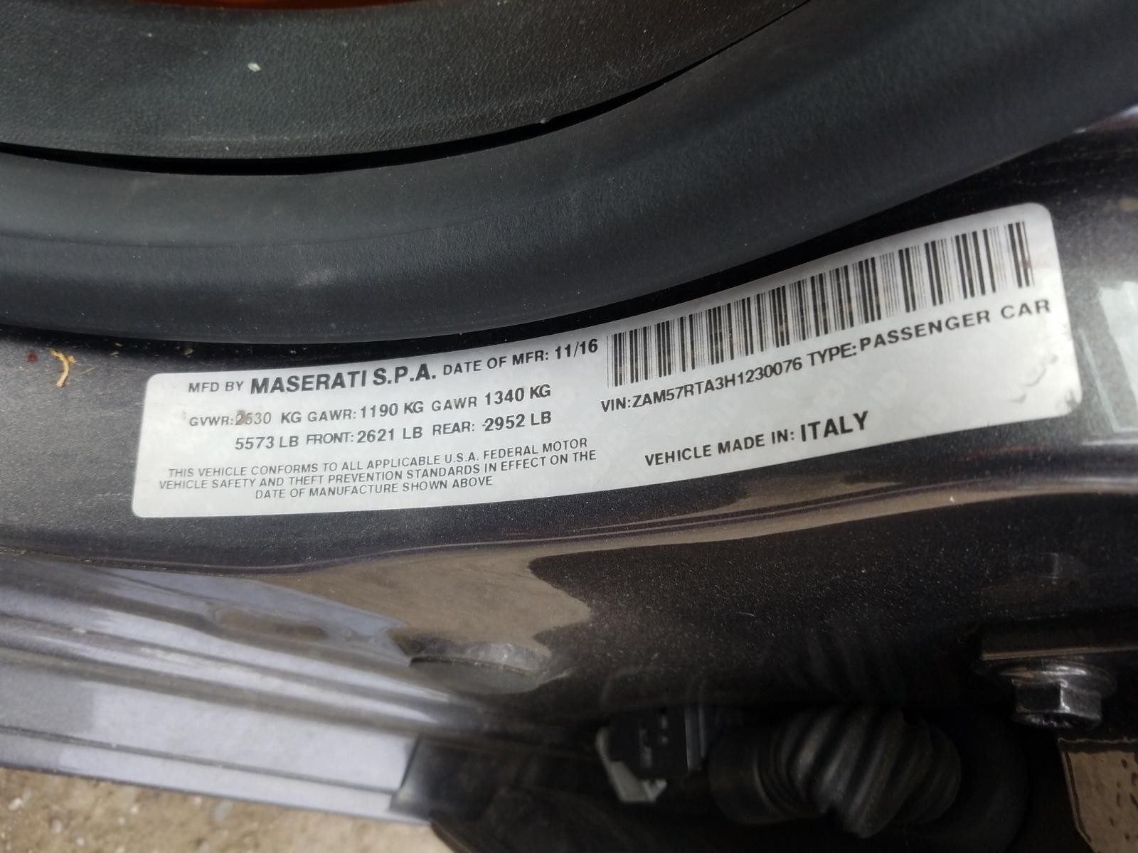 Used Door Assembly Rear Side fits: 2017 Maserati GHIBLI  Grade A