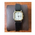 Vintage Seiko Quartz Women's Octagon Two-Tone White Roman Dial Black Leather