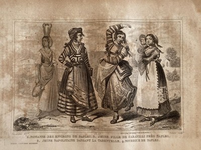 ENGRAVING ITALY ''PEASANT WOMAN OF NAPLES - NEAPOILITAN DANCING THE TARANTULA''