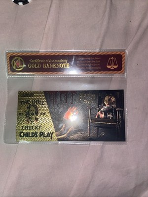 24k Gold Foil Plated Childs Play Chucky Banknote Collectible