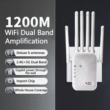 WiFi Extender 1200Mbps WiFi Booster Signal Amplifier w/ Dual Antennas  Ethernet