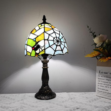 Tiffany Lamp Spider Web Stained Glass Table Lamp Vintage Bedside Desk Light for