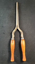 Vintage /Antique Folding Hair Curling Iron Wood Handles 9  Long