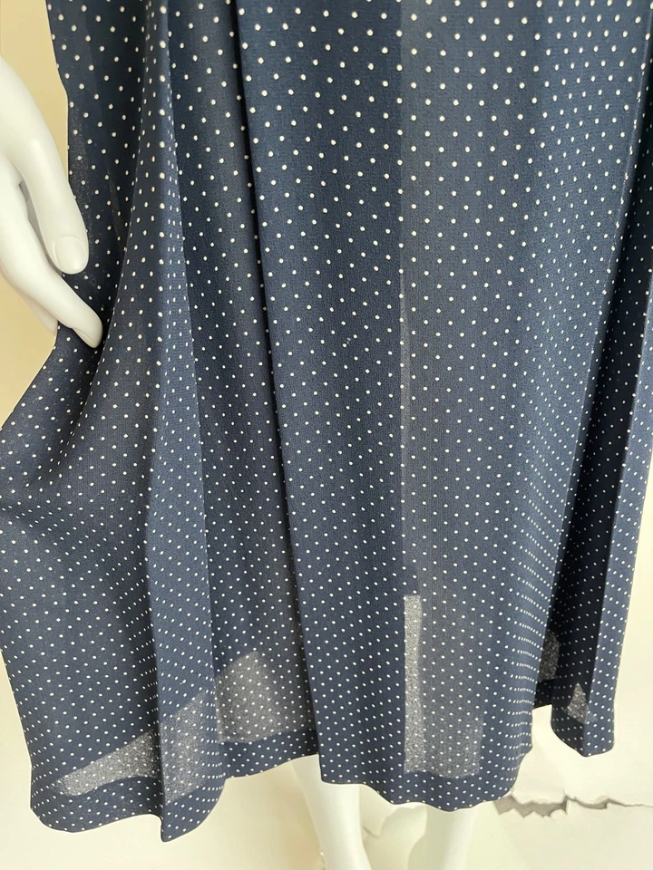 Vestido MAX MARA UK 14 Vintage Azul Pequeño Lunares Longitud Media Almohadillas para el Hombro Foto 2 de 4
