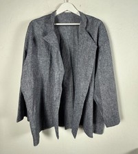 Womens Heather Blue Open Front Cardigan Blazer Jacket Pocket Lightweight Casual