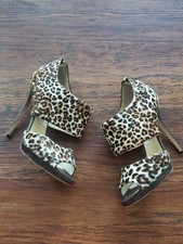 Jimmy Choo Leopard Print Open Toe Heels Size 38 Chic Feminine Party Designer Lux