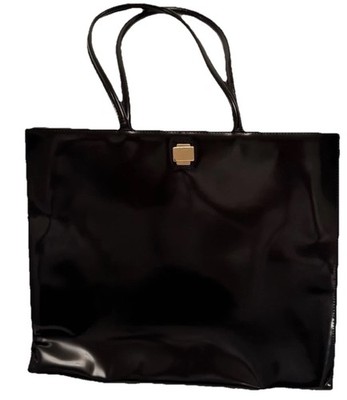 Set of 2 Vintage Furla Black Patent Leather Lock Tote Bags   Never used